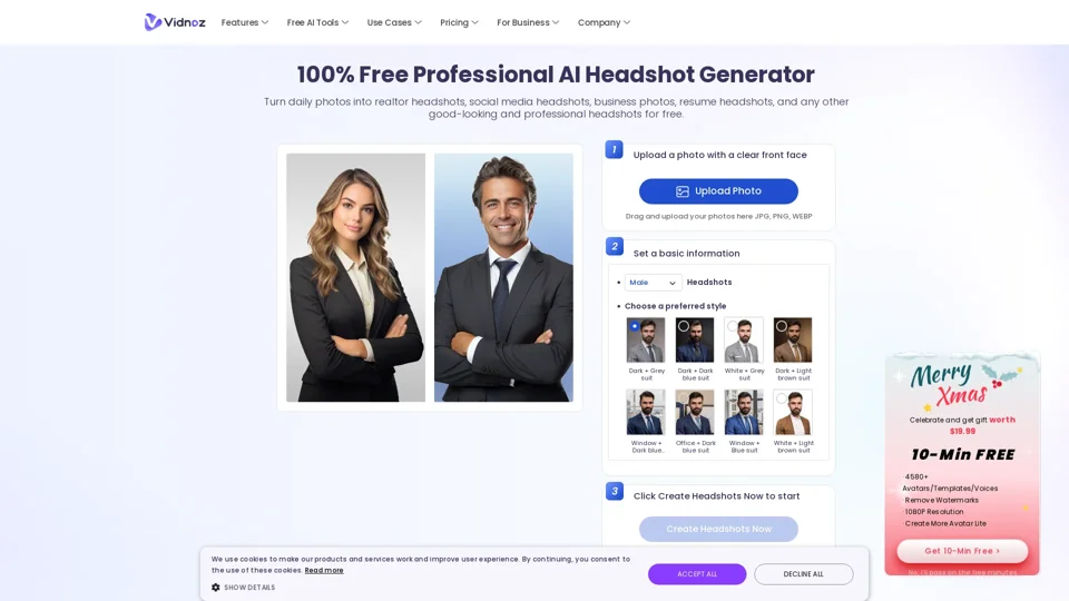 Free AI Headshot Generator for Professionals | Vidnoz