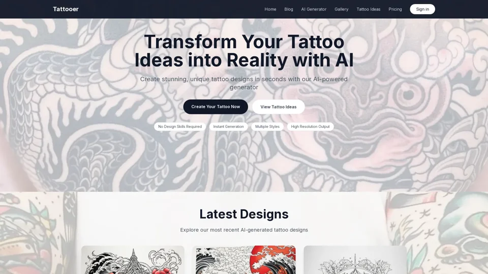 Tattooer - AI Tattoo Generator | Create Custom Tattoo Designs Instantly